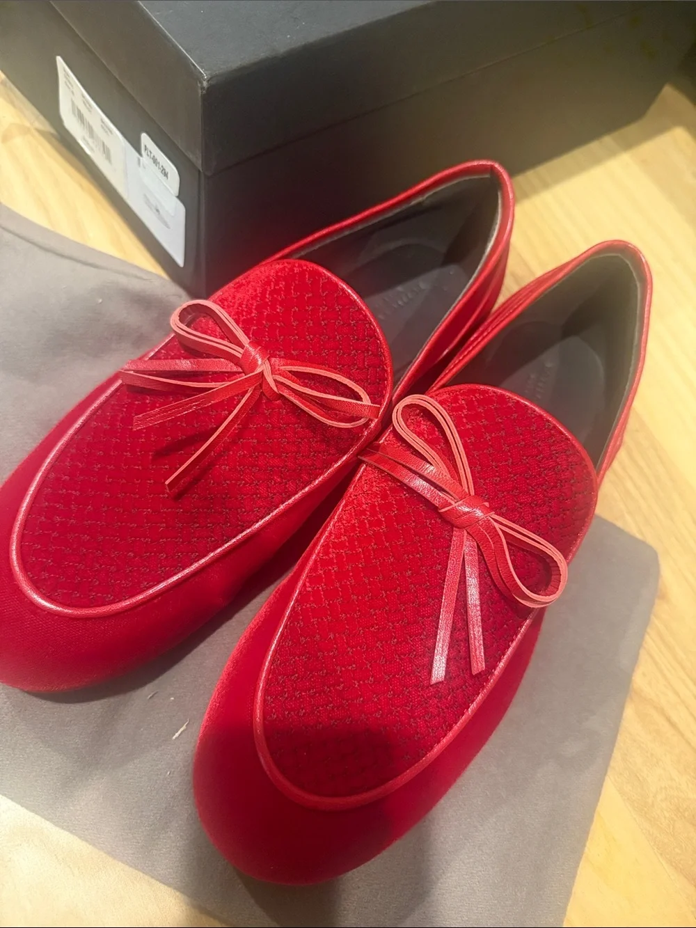 Bottega Veneta Red Velvet Bow Loafers